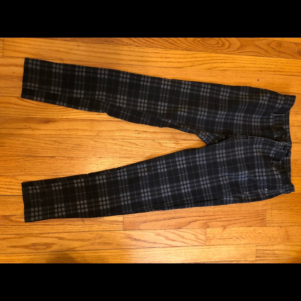 Plaid slacks.